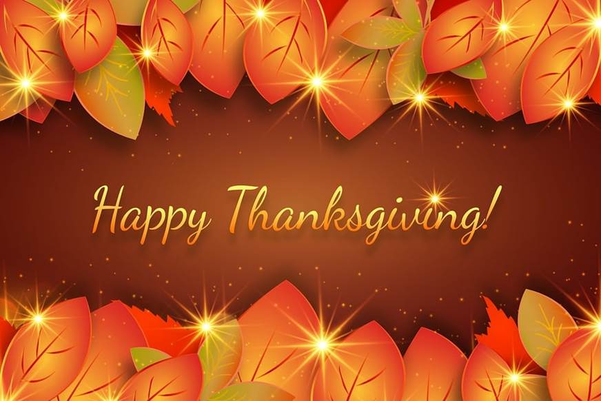 A thanksgiving card with leaves and lights

Description automatically generated